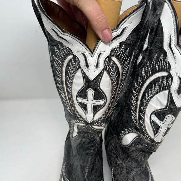 J.B. Dillon Black White Goat Leather Cowgirl Boots 6 Wings Cross Mexico Western - Picture 3 of 12